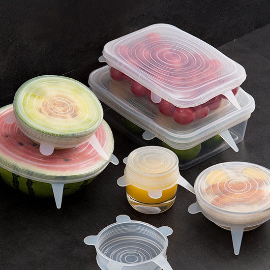 Silicone Stretch Lids in use with black background
